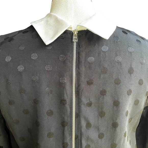 Women's Zara Black Polka Dot White Collared Blouse Zip Back Cropped‎ Top Medium - Picture 5 of 10